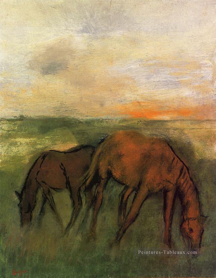 deux chevaux dans un pâturage Edgar Degas Peintures à l'huile